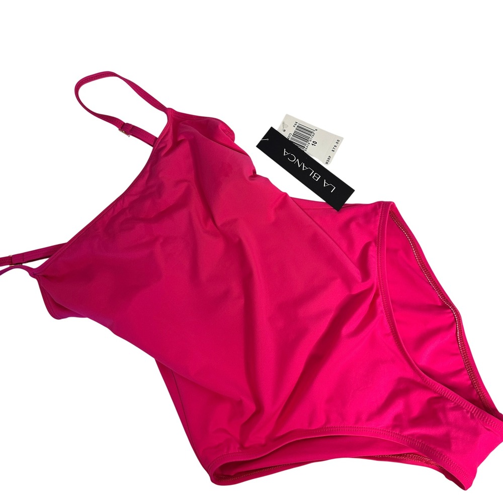 NWT LA BLANCA Pink One Piece Swimsuit Size 10 Scoop Neck Adjustable Straps PNK